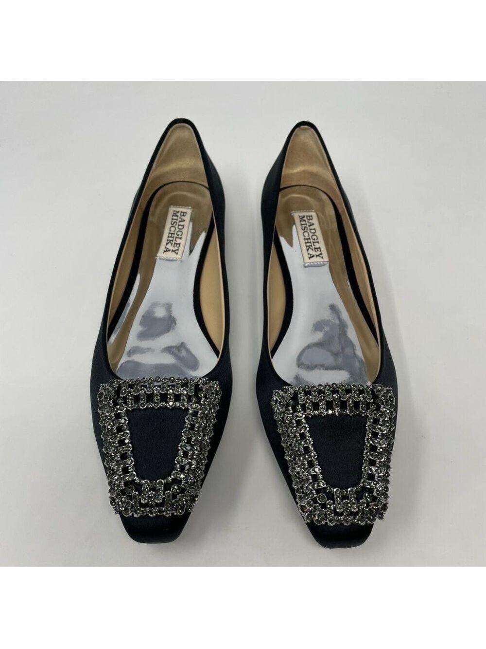 Badgley Mischka Emerie Embellished Crystal Buckle Satin Slip on Flats NWT - Picture 5 of 14